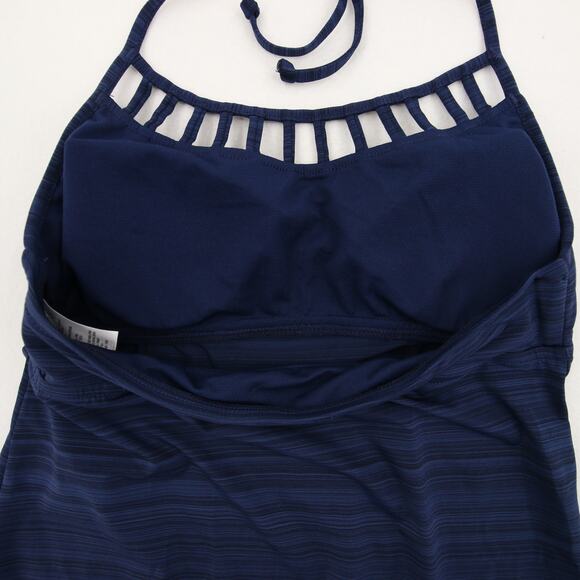 Mossimo Tankini Top Blue Halter Neck Built In Padding Swimsuit Striped Small - Picture 6 of 10